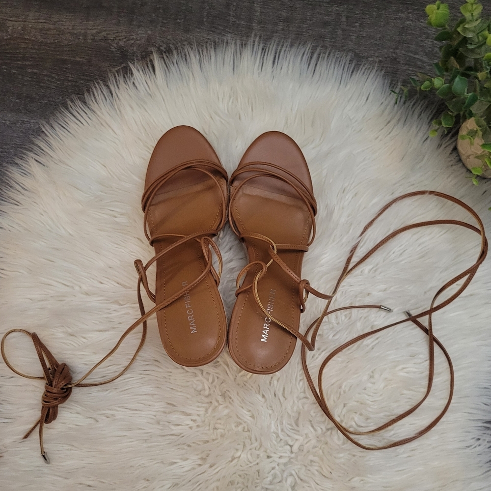 MARC FISHER KYLE WOMENS  LEATHER LACE UP ESPADRILLE WEDGES SIZE 8.5 - Picture 6 of 14